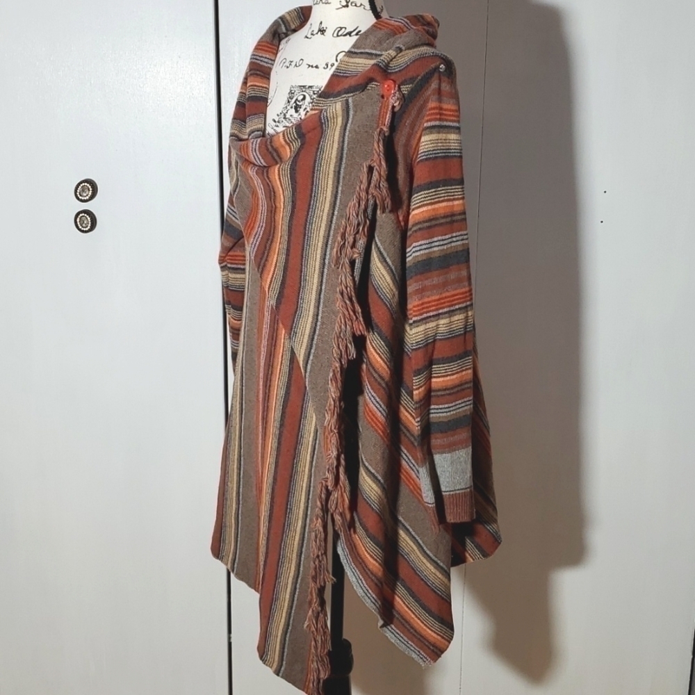 Womens Multi-Color Neutral Bohemian Wrap Cardigan Knit Kimono Stripes Sz.OS - Picture 5 of 9